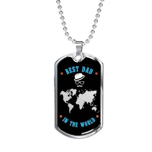 Dad Dog Tag Father’S Day, World Map Best Dad In The World Dog Tag Necklace Gift For Dad Father's Day Rakva