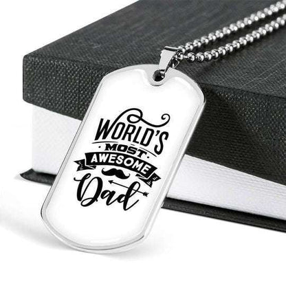Dad Dog Tag Father’S Day, World Most Awesome Dad Dog Tag Necklace Gift For Daddy Father's Day Rakva