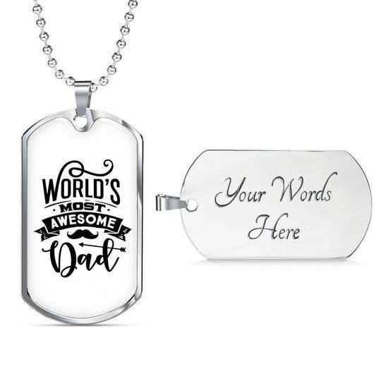 Dad Dog Tag Father’S Day, World Most Awesome Dad Dog Tag Necklace Gift For Daddy Father's Day Rakva