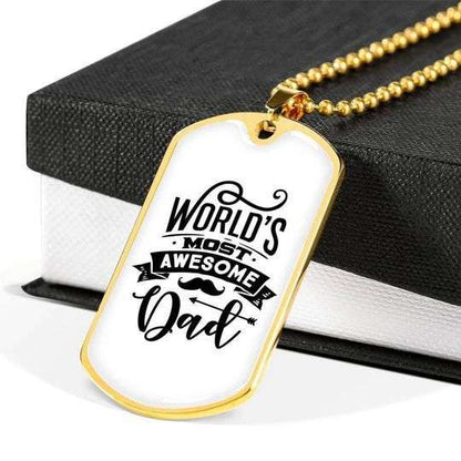 Dad Dog Tag Father’S Day, World Most Awesome Dad Dog Tag Necklace Gift For Daddy Father's Day Rakva