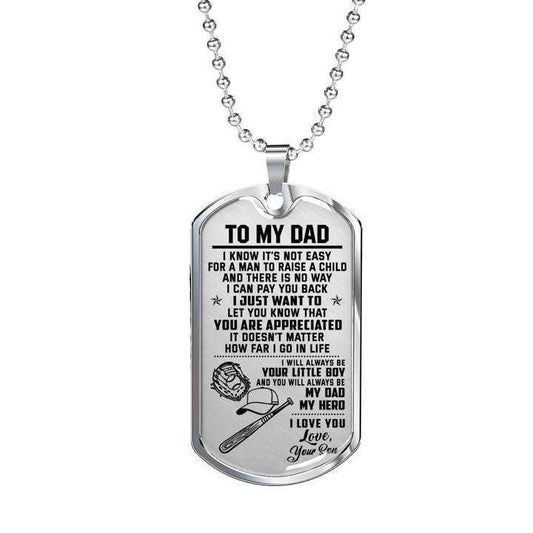 Dad Dog Tag Father’S Day, You’Re Appreciated Baseball Player Stainless Dog Tag Necklace Gift For Daddy Father's Day Rakva