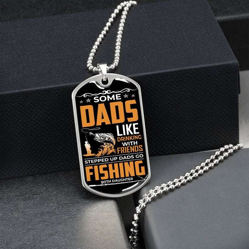 Dad Dog Tag, Stepped Up Dad Fisherman Dad Gift, Fathers Day Fishing, Bonus Dad, Gift For Stepdad Fishing Gift Christmas Day Rakva