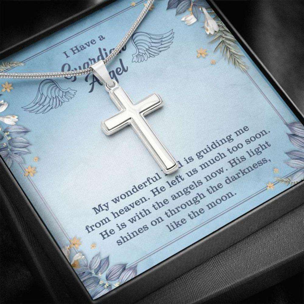 Dad Guardian Angel Necklace “ In Memory Of Dad “ Forever Faithful Cross Necklace “ Gift Necklace Message Card Rakva