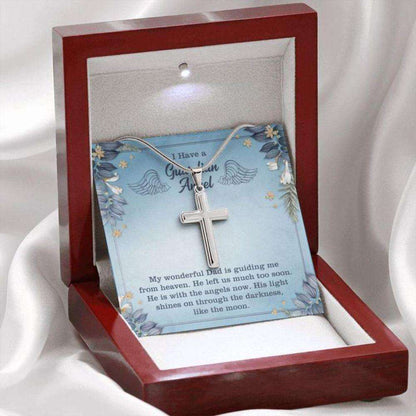 Dad Guardian Angel Necklace “ In Memory Of Dad “ Forever Faithful Cross Necklace “ Gift Necklace Message Card Rakva