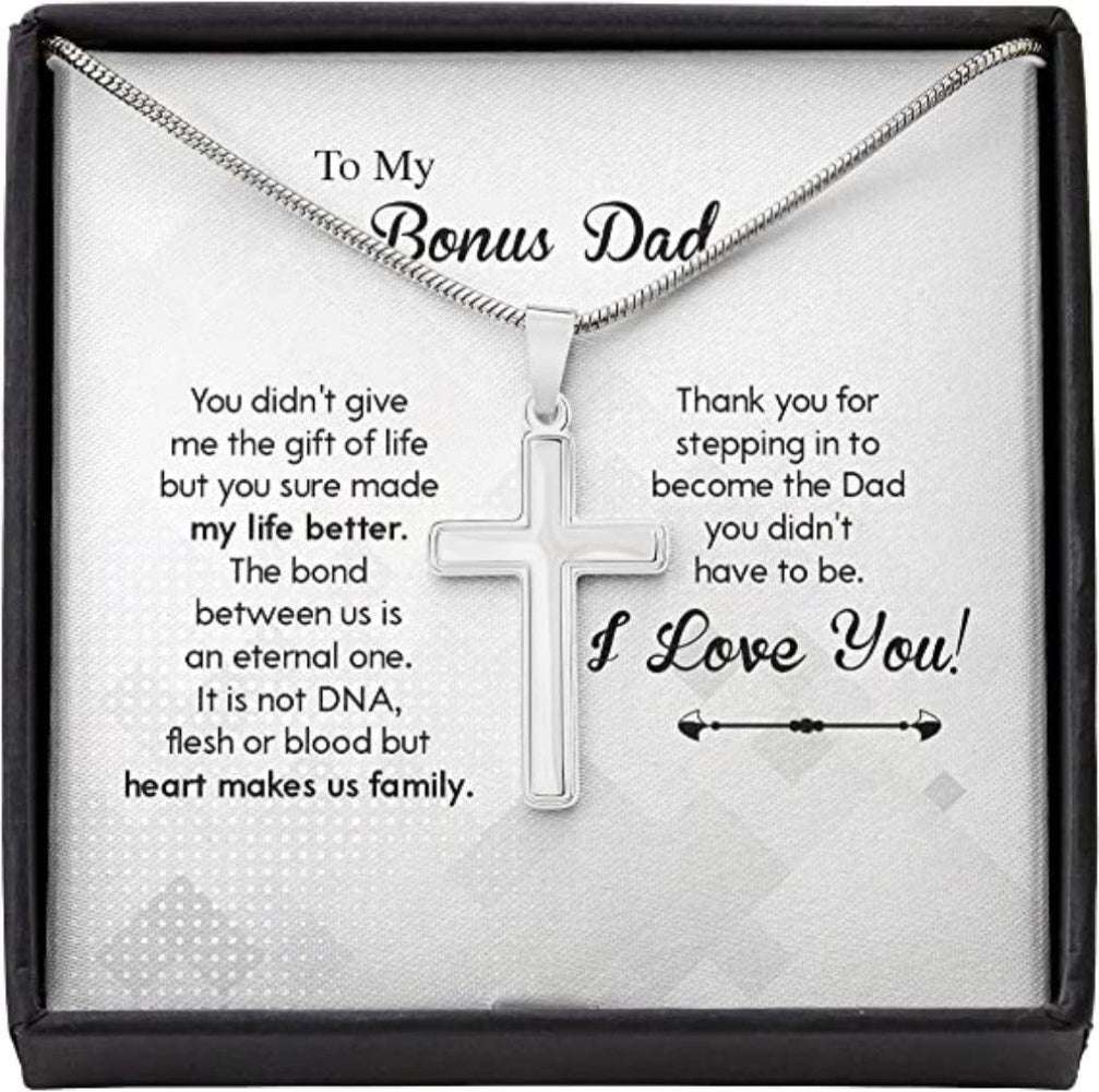 Dad Necklace, Stepdad Necklace, To Bonus Dad Life Better Stepped Up Stepdad Cross Necklace Dughter's Day Rakva