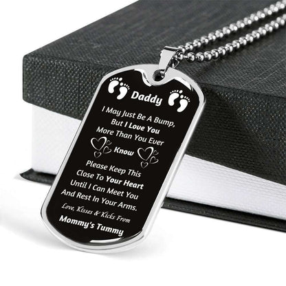 Daddy Dog Tag Custom Picture Father’S Day Gift, Love Kisses And Kicks Mommy’S Tummy Giving Daddy Dog Tag Military Chain Necklace Father's Day Rakva