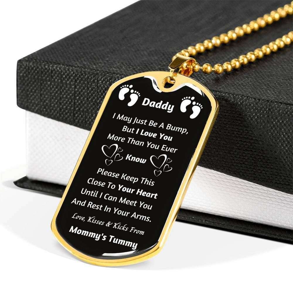 Daddy Dog Tag Custom Picture Father’S Day Gift, Love Kisses And Kicks Mommy’S Tummy Giving Daddy Dog Tag Military Chain Necklace Father's Day Rakva