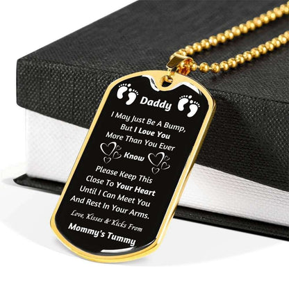 Daddy Dog Tag Custom Picture Father’S Day Gift, Love Kisses And Kicks Mommy’S Tummy Giving Daddy Dog Tag Military Chain Necklace Father's Day Rakva