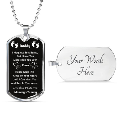 Daddy Dog Tag, Mommy’S Tummy For Daddy Keep This Close To Your Heart Dog Tag Military Chain Necklace Father's Day Rakva