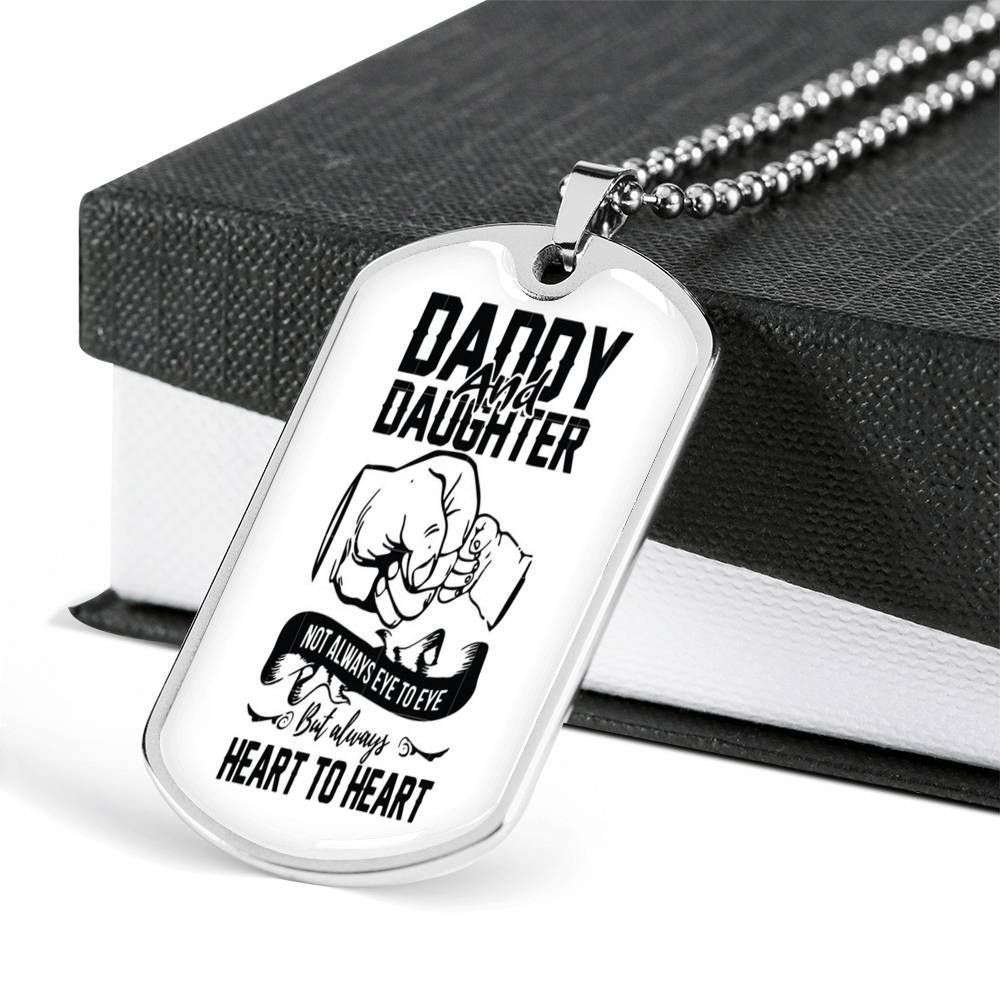 Daughter Dog Tag Custom Picture, Daddy And Daughter Heart Heart To Heart Dog Tag Necklace For Daughter Dughter's Day Rakva