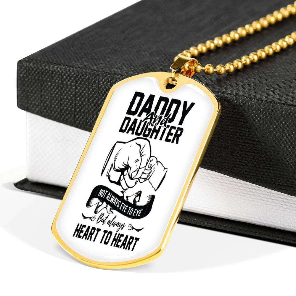 Daughter Dog Tag Custom Picture, Daddy And Daughter Heart Heart To Heart Dog Tag Necklace For Daughter Dughter's Day Rakva