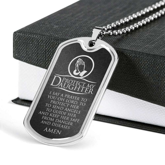 Daughter Dog Tag, Custom Picture Protect My Daughter Dog Tag Military Chain Necklace Dog Tag Gifts For Daughter Rakva