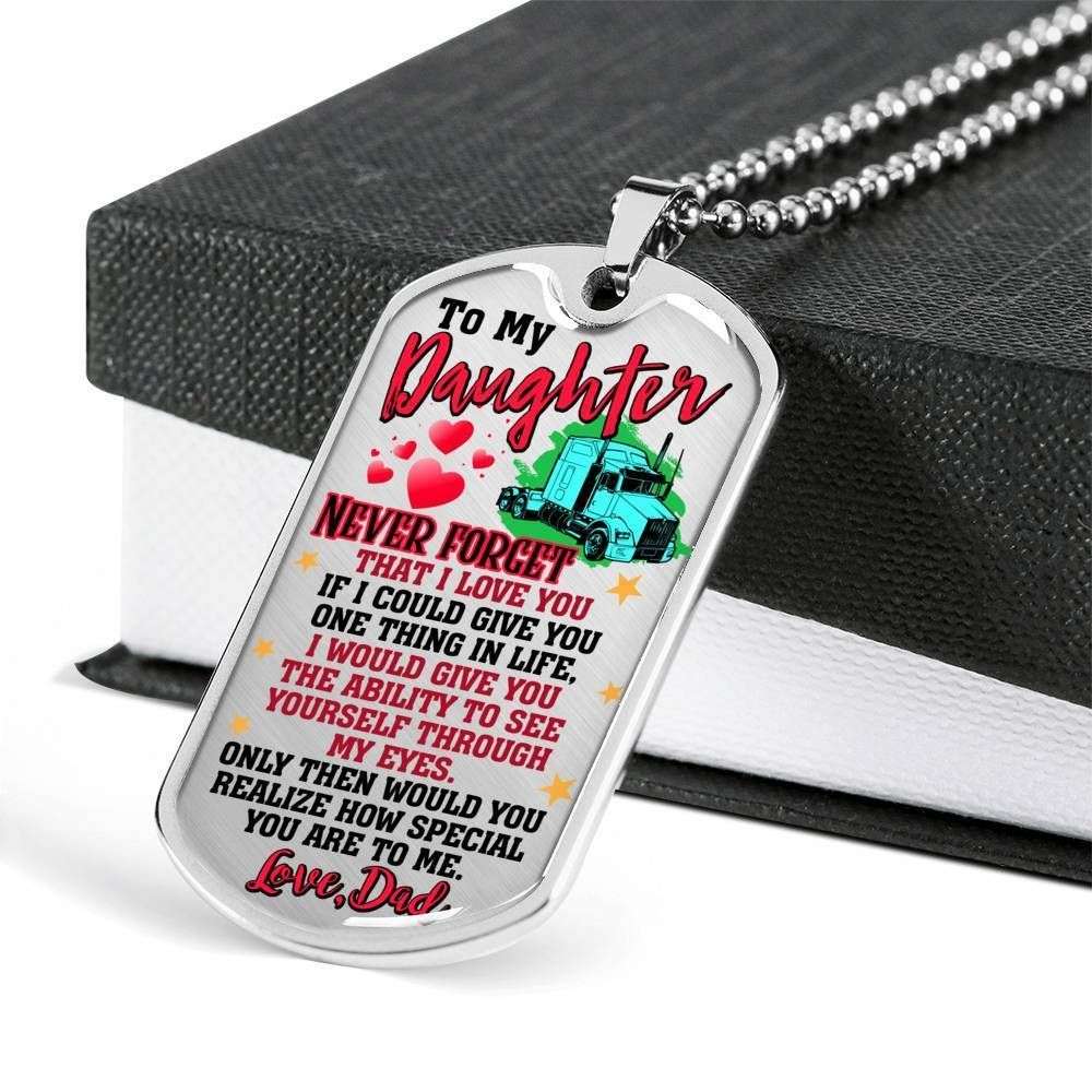 Daughter Dog Tag, Custom Picture Trucker’S Daughter Dog Tag Military Chain Necklace Dog Tag Gifts For Daughter Rakva