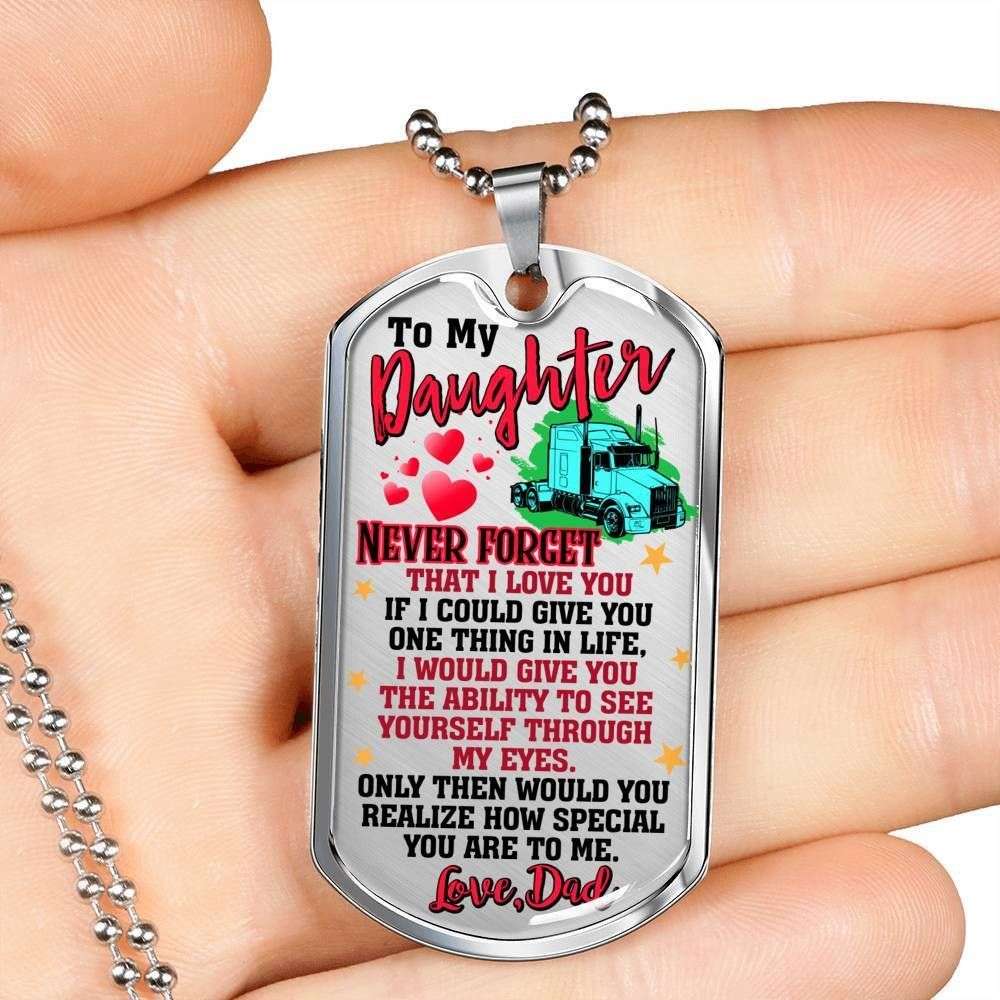 Daughter Dog Tag, Custom Picture Trucker’S Daughter Dog Tag Military Chain Necklace Dog Tag Gifts For Daughter Rakva