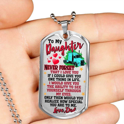 Daughter Dog Tag, Custom Picture Trucker’S Daughter Dog Tag Military Chain Necklace Dog Tag Gifts For Daughter Rakva