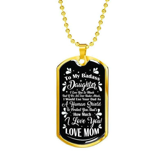 Daughter Dog Tag Necklace, Gift For Daughter From Mom Love Mom Dog Tag Graduation Gift To My Daughter Necklace “ From Mom Dughter's Day Rakva