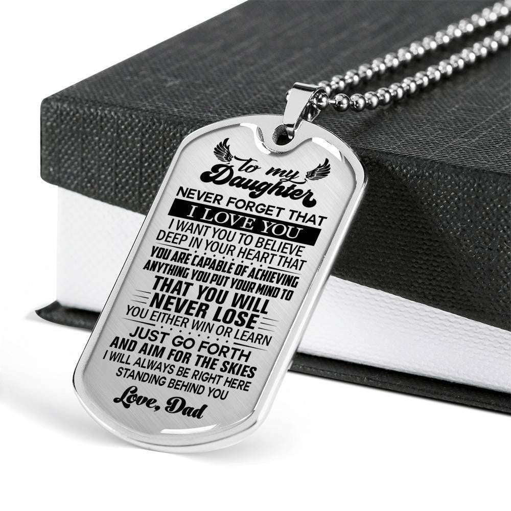 Daughter Dog Tag, Never Forget That I Love You Silver Dog Tag Military Chain Necklace Gift For Daughter Dughter's Day Rakva