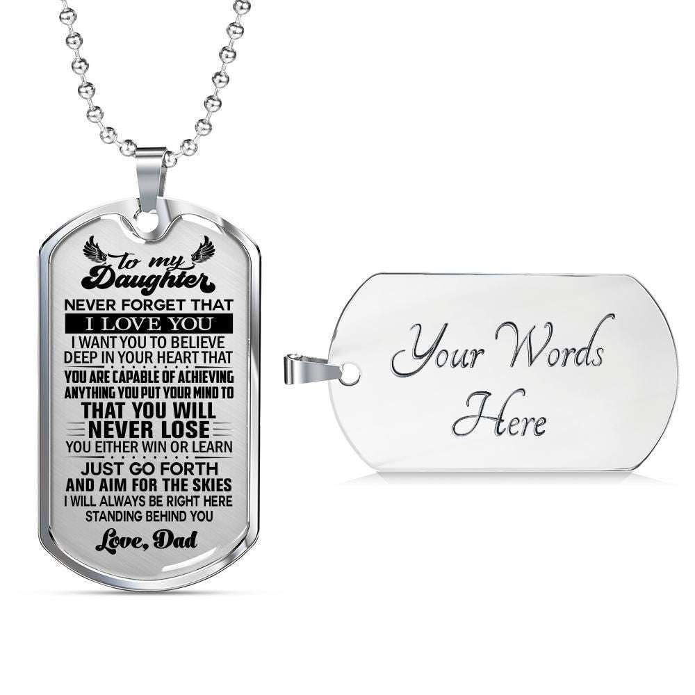 Daughter Dog Tag, Never Forget That I Love You Silver Dog Tag Military Chain Necklace Gift For Daughter Dughter's Day Rakva