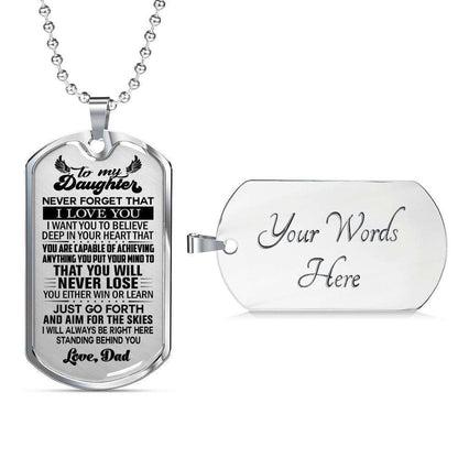 Daughter Dog Tag, Never Forget That I Love You Silver Dog Tag Military Chain Necklace Gift For Daughter Dughter's Day Rakva