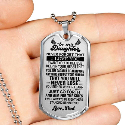 Daughter Dog Tag, Never Forget That I Love You Silver Dog Tag Military Chain Necklace Gift For Daughter Dughter's Day Rakva