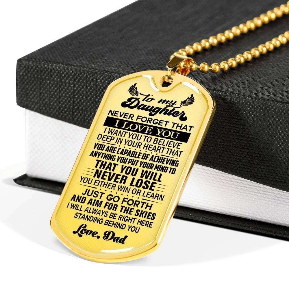 Daughter Dog Tag, Never Forget That I Love You Silver Dog Tag Military Chain Necklace Gift For Daughter Dughter's Day Rakva