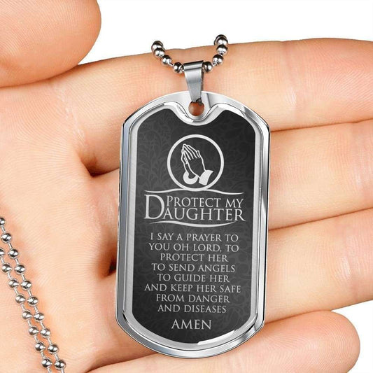 Daughter Dog Tag, Protect My Daughter- Dog Tag Military Chain Necklace Dughter's Day Rakva