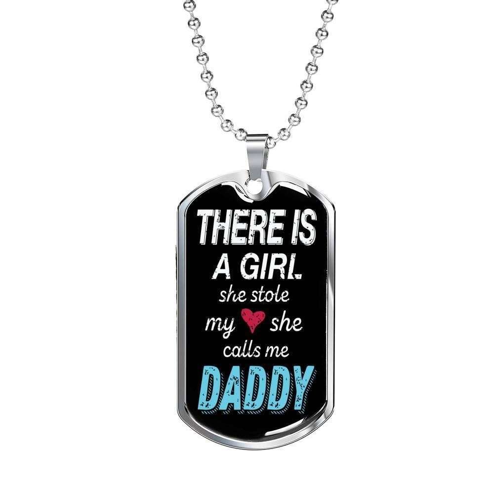 Daughter Dog Tag, There’S A Girl She Stole My Heart Dog Tag Military Chain Necklace For Daughter Dughter's Day Rakva