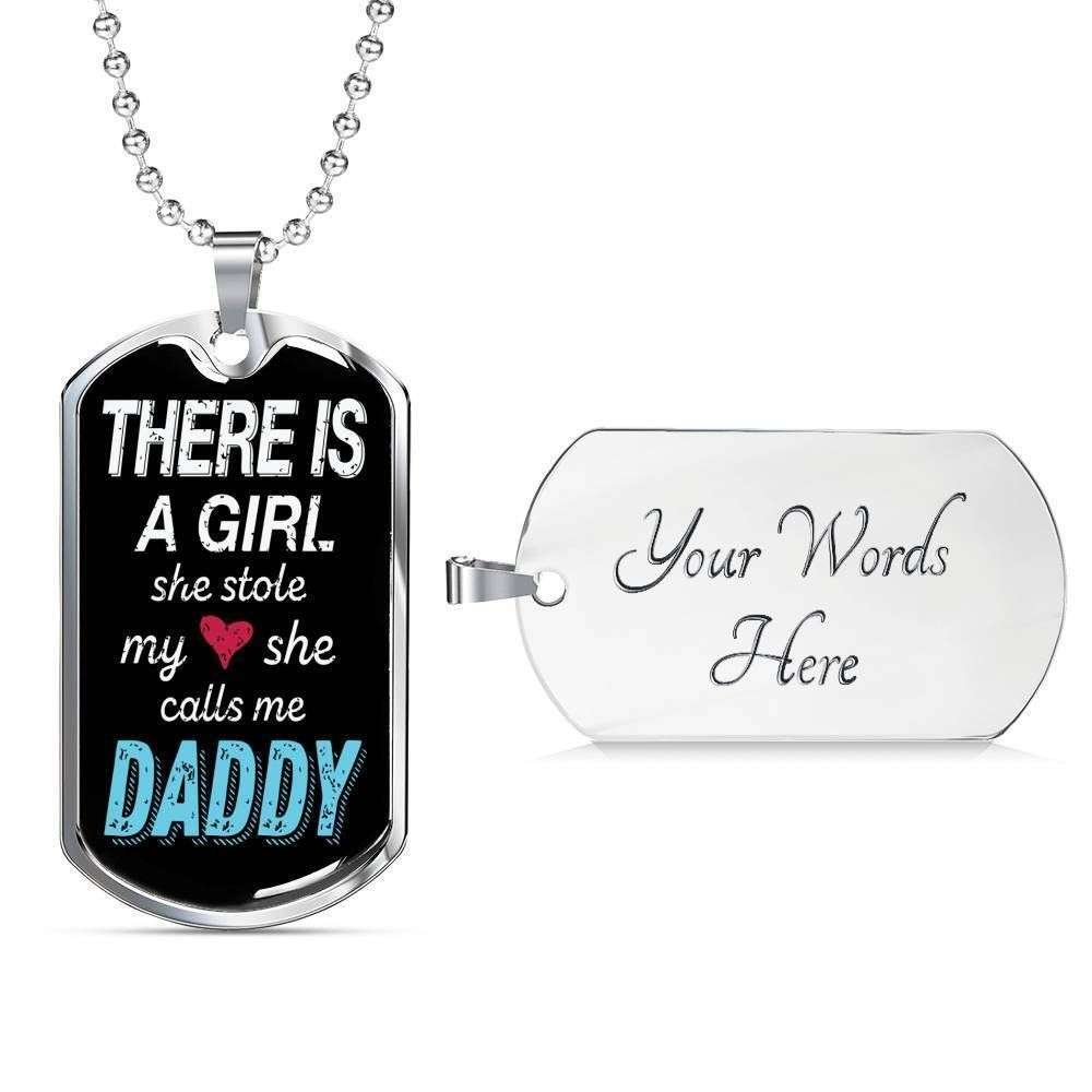 Daughter Dog Tag, There’S A Girl She Stole My Heart Dog Tag Military Chain Necklace For Daughter Dughter's Day Rakva