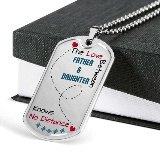 Daughter Dog Tag,Love Father And Daughter Knows No Distance Dog Tag Military Chain Necklace For Daughter Dughter's Day Rakva