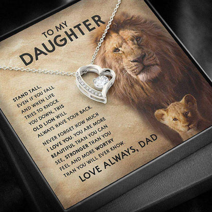 Daughter Necklace, Father Daughter Necklace, Lion Stand Tall Knock Down Back Love Always Dughter's Day Rakva