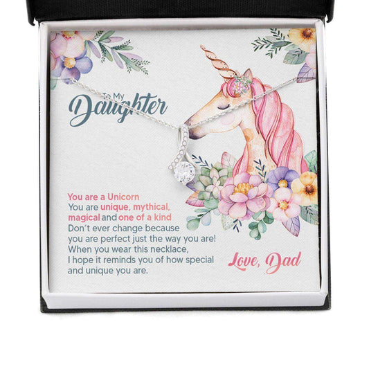 Daughter Necklace, Gift For Girl Daughter You Are A Unicorn, Cute Colorful Message Card Beauty Necklace Dughter's Day Rakva