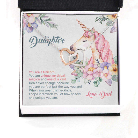 Daughter Necklace, Gift For Girl Daughter You Are A Unicorn, Cute Colorful Message Card Hearts Necklace Dughter's Day Rakva