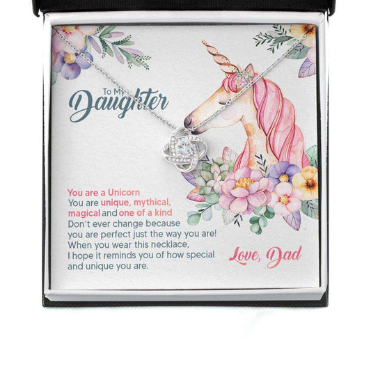 Daughter Necklace, Gift For Girl Daughter You Are A Unicorn, Cute Colorful Message Card Love Knot Necklace Dughter's Day Rakva