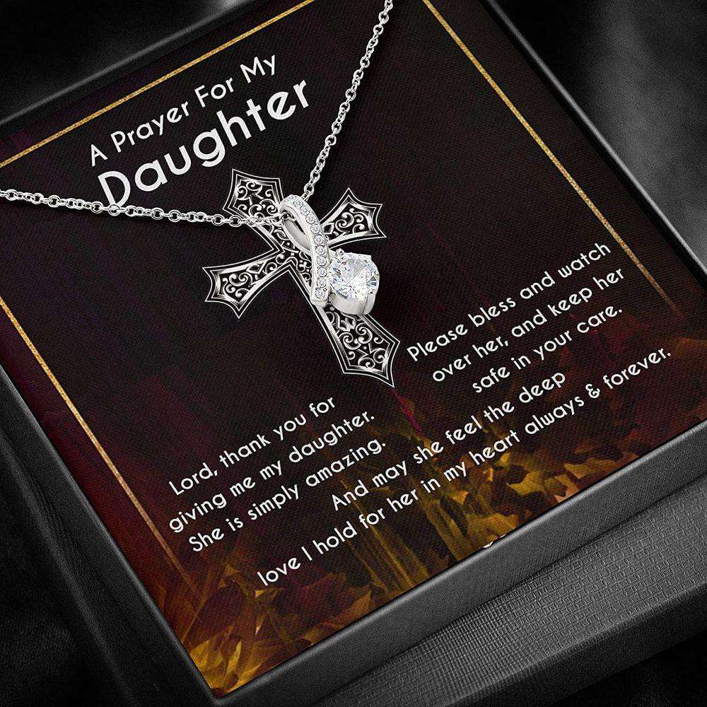 Daughter Necklace, Mother/ Daughter Necklace Gift From Dad, Keep Safe Feel Love Cross Pray Lord Dughter's Day Rakva