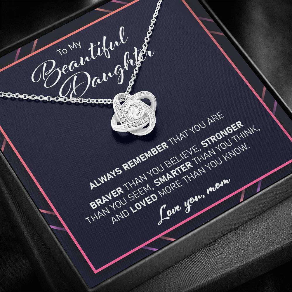 Daughter Necklace, To My Daughter Gift From Mom “ Loved More Than You Know Love Knot Necklace Dughter's Day Rakva