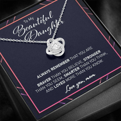 Daughter Necklace, To My Daughter Gift From Mom “ Loved More Than You Know Love Knot Necklace Dughter's Day Rakva