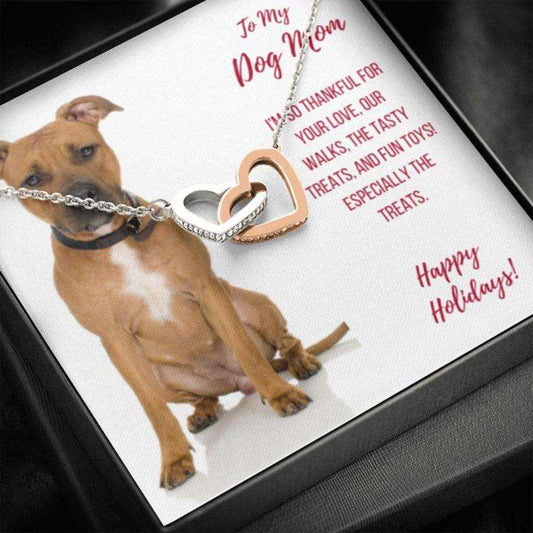 Dog Mom Necklace, Gift Necklace Message Card Happy Holidays “ Pit Bull Dog Mom Rakva