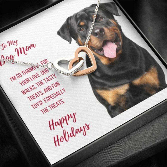 Dog Mom Necklace, Gift Necklace Message Card Happy Holidays “ Rottweiler Dog Mom Rakva