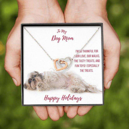 Dog Mom Necklace, Gift Necklace Message Card Happy Holidays “ Shih Tzu Dog Mom Rakva