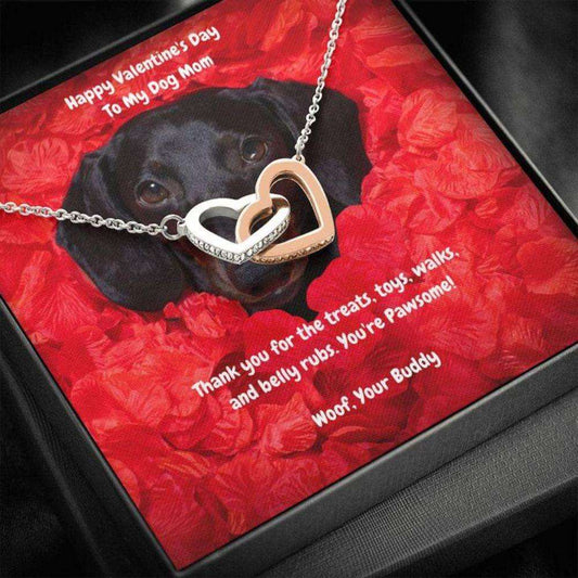 Dog Mom Necklace, Gift Necklace Message Card “ To My Black Dachshund Dog Mom Happy Valentine’S Day Rakva