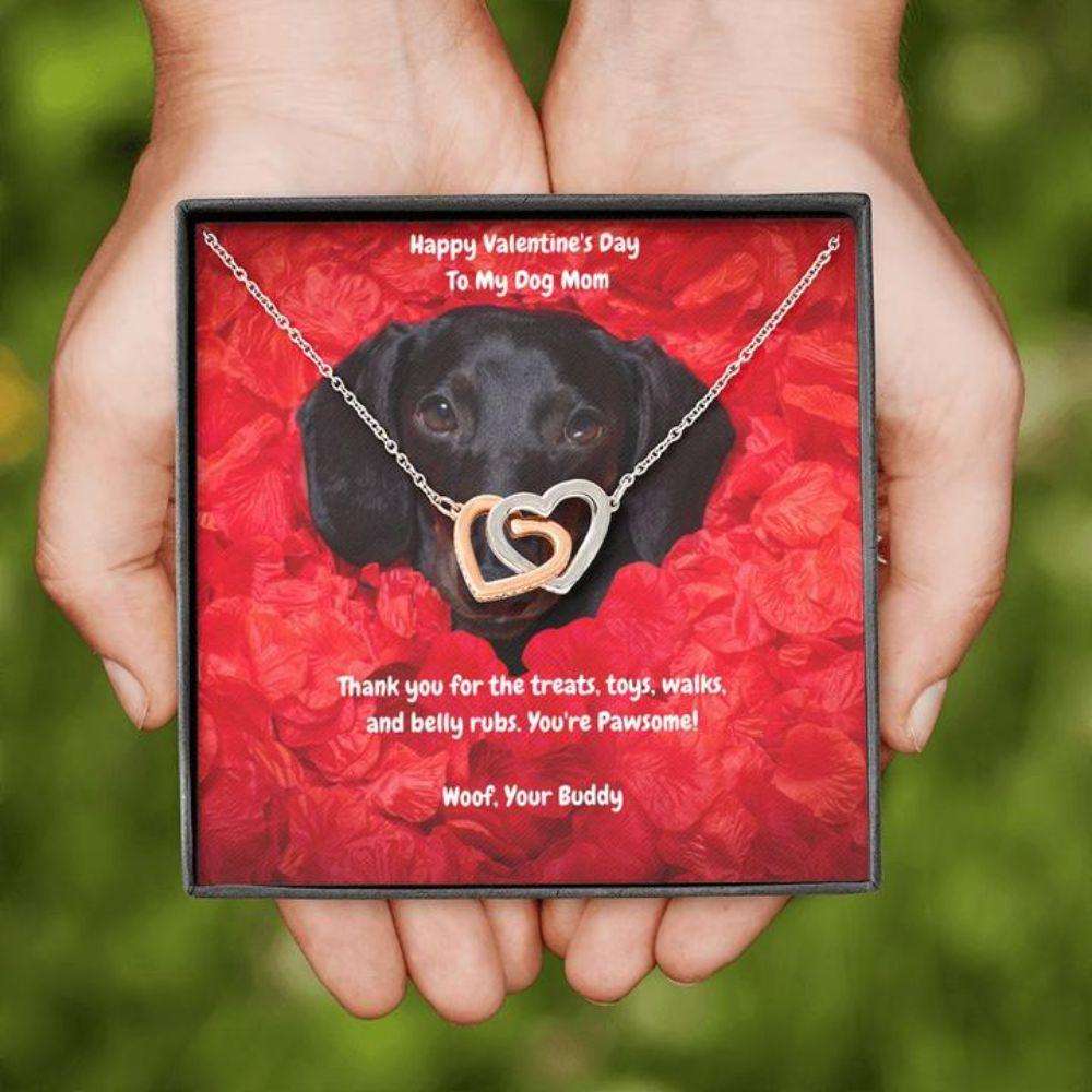 Dog Mom Necklace, Gift Necklace Message Card “ To My Black Dachshund Dog Mom Happy Valentine’S Day Rakva