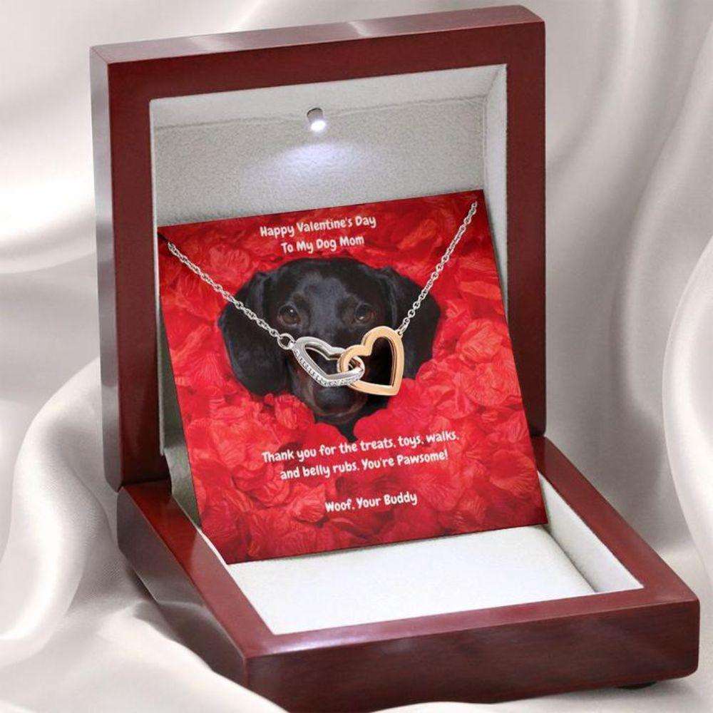 Dog Mom Necklace, Gift Necklace Message Card “ To My Black Dachshund Dog Mom Happy Valentine’S Day Rakva