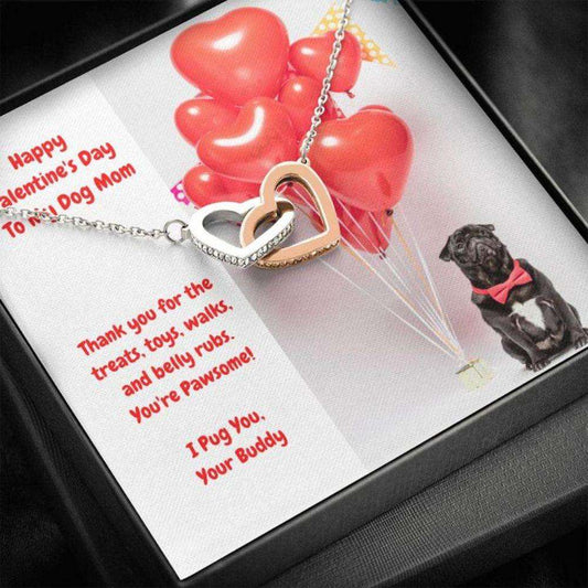 Dog Mom Necklace, Gift Necklace Message Card “ To My Black Pug Dog Mom Happy Valentine’S Day Rakva