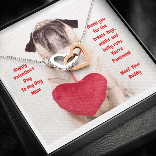 Dog Mom Necklace, Gift Necklace Message Card “ To My Buff Pug Dog Mom Happy Valentine’S Day Rakva