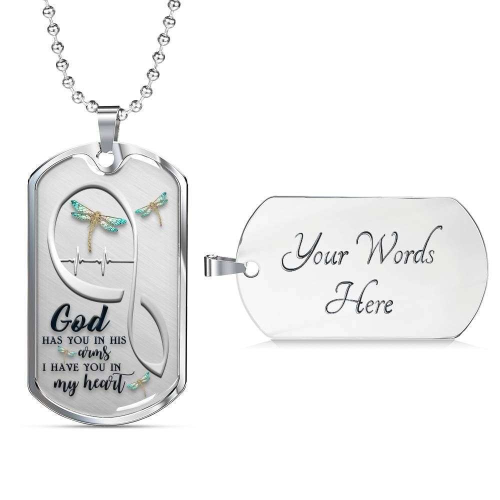 Dragonfly God Has You In His Arms Dog Tag Military Chain Necklace Rakva