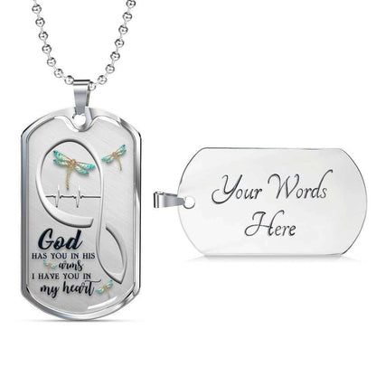 Dragonfly God Has You In His Arms Dog Tag Military Chain Necklace Rakva