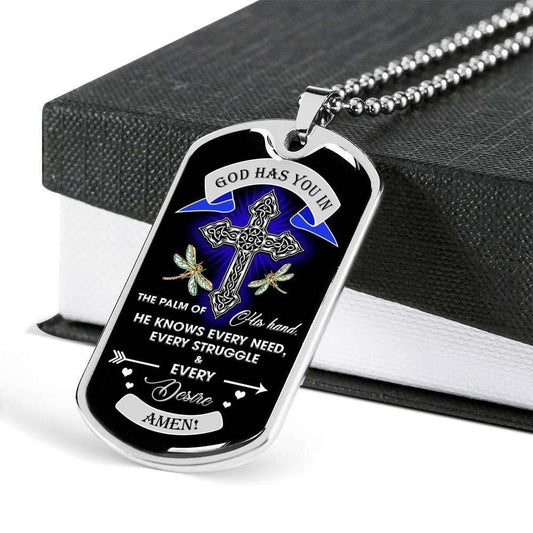 Dragonfly God Has You In The Palm In His Hand Dog Tag Military Chain Necklace Rakva