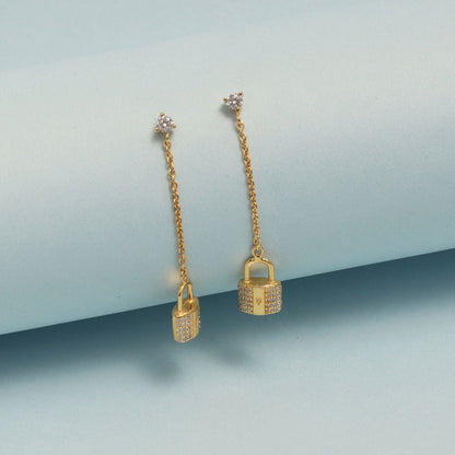 Chic & Charming: 925 Sterling Silver 14K Gold Plated Delicate Lock Cute Tiny Earrings - Perfect for Women and Teens
