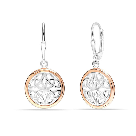 Celtic Beauty: 925 Sterling Silver Two-Tone Celtic Knot Drop Dangle Earrings - Exquisite Design for Women