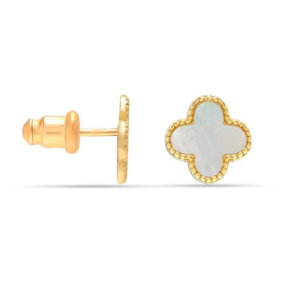 Lucky Charms: 925 Sterling Silver 14K Gold-Plated Mother Of Pearl Clover Leaf Stud Earrings - Elegant Accents for Women
